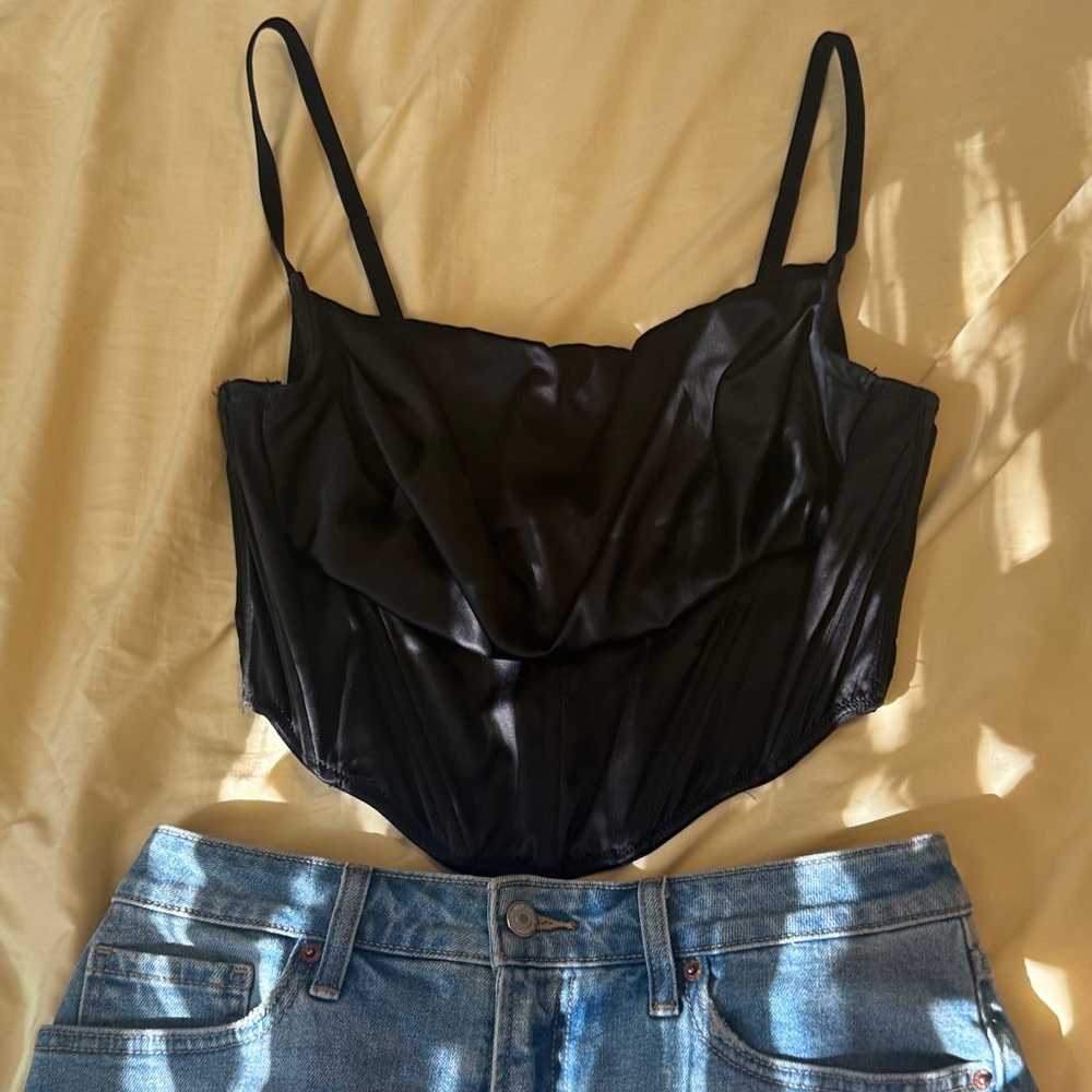 scoop neck Black Women's corset top